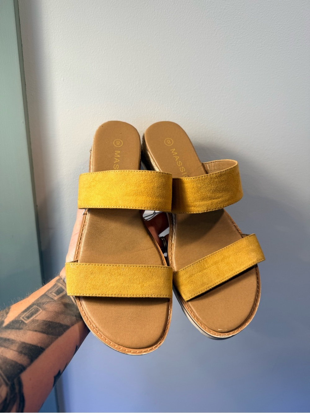 Massimo Mustard Double-Strap Slide Sandals for Women